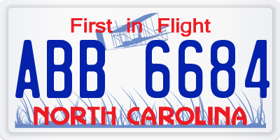 NC license plate ABB6684