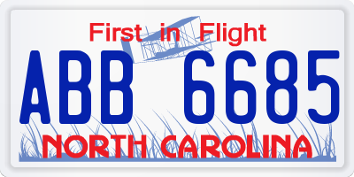 NC license plate ABB6685