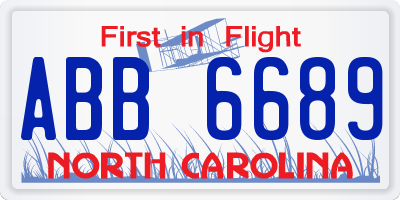 NC license plate ABB6689