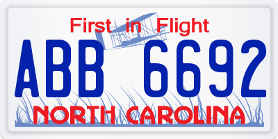 NC license plate ABB6692