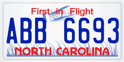 NC license plate ABB6693