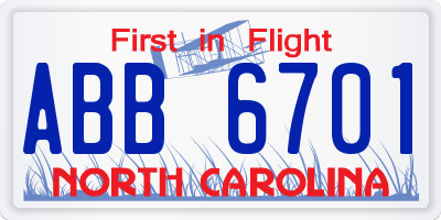 NC license plate ABB6701