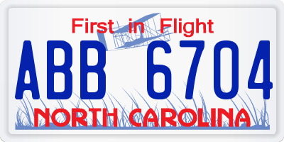 NC license plate ABB6704