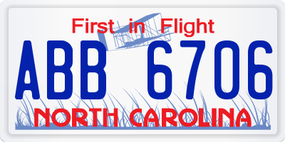 NC license plate ABB6706