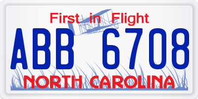 NC license plate ABB6708