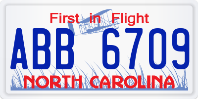 NC license plate ABB6709