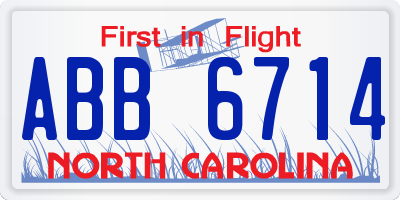 NC license plate ABB6714