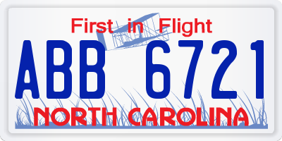 NC license plate ABB6721