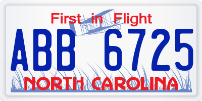 NC license plate ABB6725
