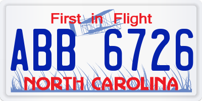 NC license plate ABB6726