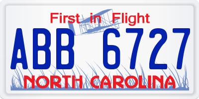 NC license plate ABB6727