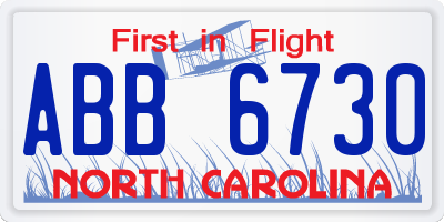 NC license plate ABB6730