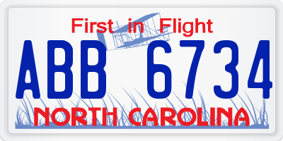 NC license plate ABB6734