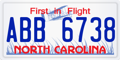 NC license plate ABB6738