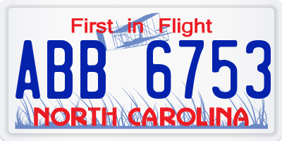 NC license plate ABB6753