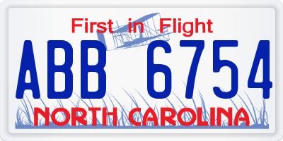 NC license plate ABB6754