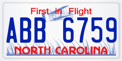 NC license plate ABB6759