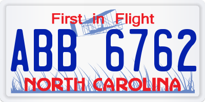 NC license plate ABB6762