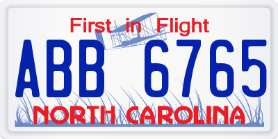 NC license plate ABB6765