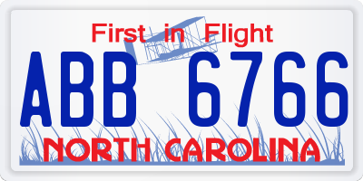 NC license plate ABB6766