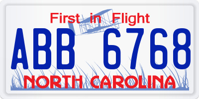 NC license plate ABB6768