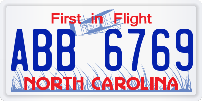 NC license plate ABB6769