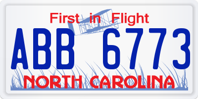 NC license plate ABB6773