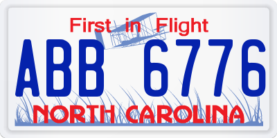 NC license plate ABB6776