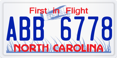 NC license plate ABB6778