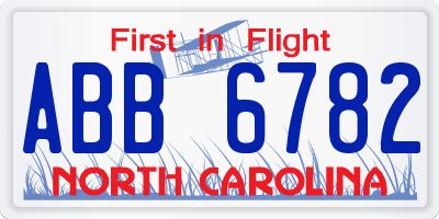 NC license plate ABB6782