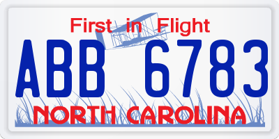 NC license plate ABB6783