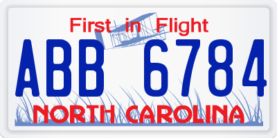 NC license plate ABB6784