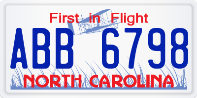 NC license plate ABB6798