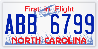 NC license plate ABB6799