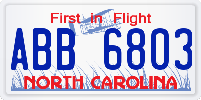 NC license plate ABB6803