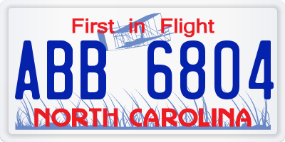 NC license plate ABB6804