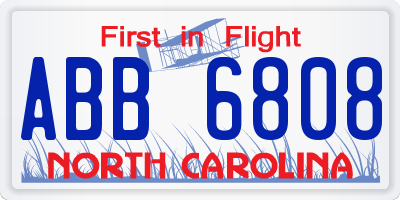 NC license plate ABB6808