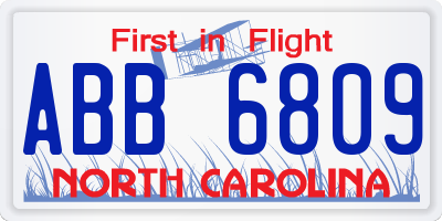 NC license plate ABB6809
