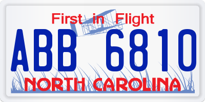 NC license plate ABB6810