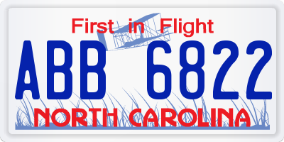 NC license plate ABB6822