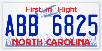 NC license plate ABB6825