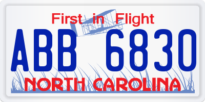 NC license plate ABB6830