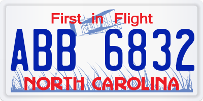 NC license plate ABB6832