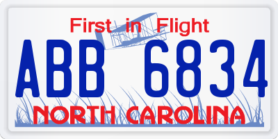 NC license plate ABB6834
