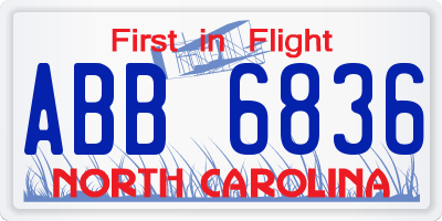 NC license plate ABB6836
