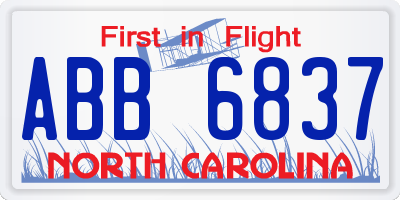 NC license plate ABB6837