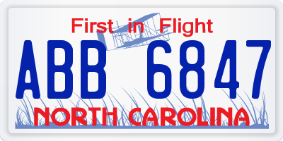 NC license plate ABB6847