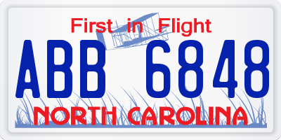 NC license plate ABB6848