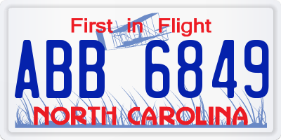NC license plate ABB6849