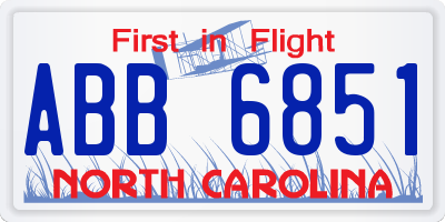 NC license plate ABB6851